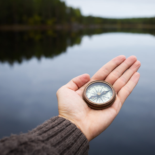 person holding compass